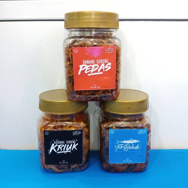 

Goreng bawang pedas, kentang goreng kriuk, teri balado khas betawi