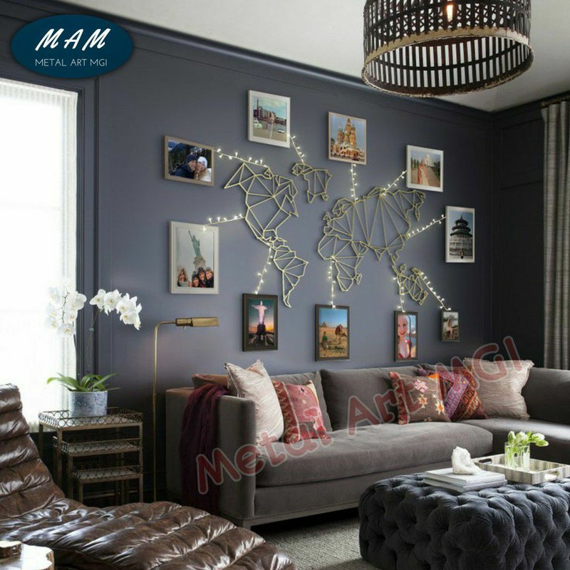 Hiasan Dinding Besi World Map Gold METAL WALL DECOR dekorasi dinding WALL DECOR