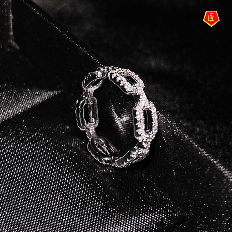 [Ready Stock]High-Grade Full Diamond Chain Ring Fashion Personality