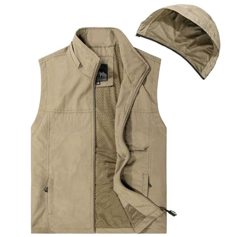 Rompi Hoodie Pria Lapangan Jaket Rompi Outdoor