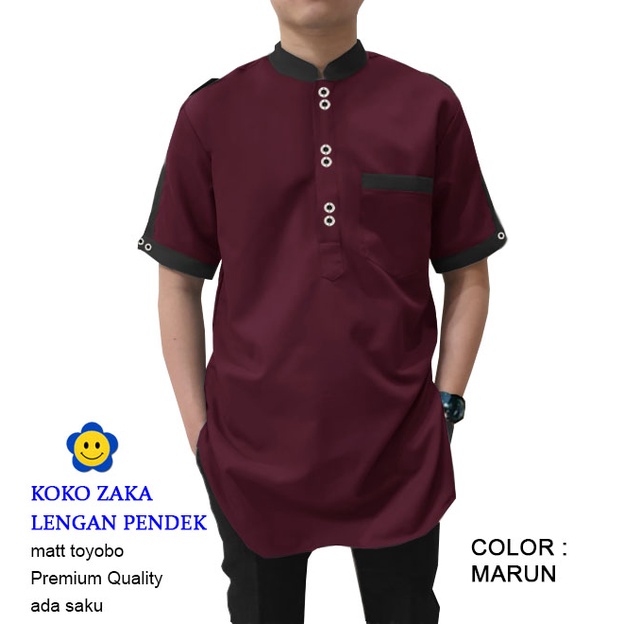CGF 56349-58488-60470-62314-64158-66179 KOKO ZAKA LENGAN PENDEK Baju Koko Qurta Pria Terbaru,Termurah & Terlaris-Marun