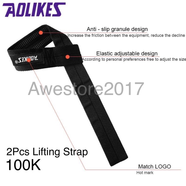 Aolikes Lifting Strap Wrist Wrap Support Tali Angkat Beban Straps Wraps Fitness Gym Powerlifting