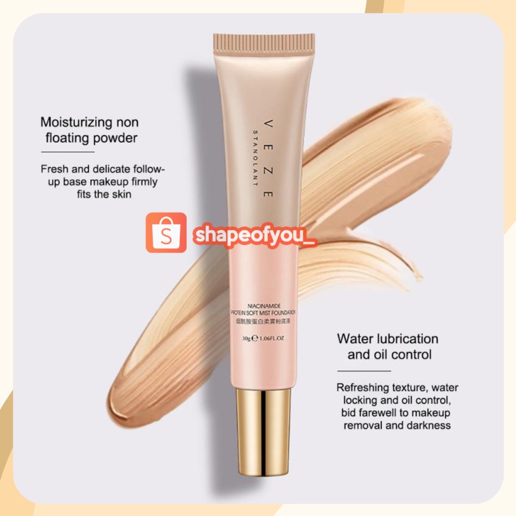 Niacinamide Protein Soft Mist Liquid Foundation Venzen Waterproof Sweat Resistant Concealer Makeup Primer Oil Control Light and Delicate Foundation