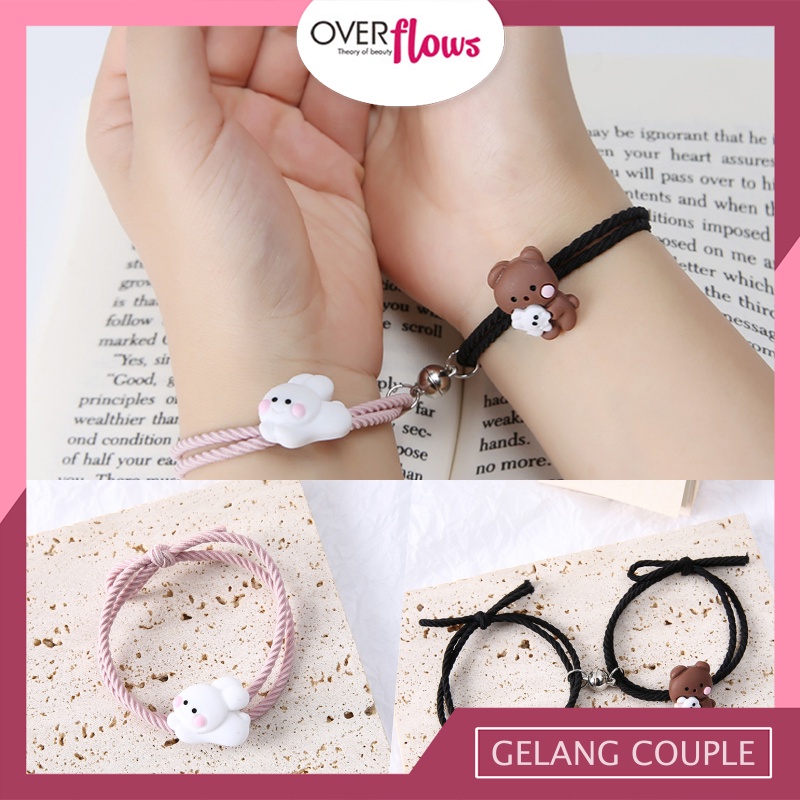 OVERFLOWS.ID  2PCS Gelang Couple Magnet Gelang Sahabat Tali Korea Gelang Pasangan Krakter Magnet