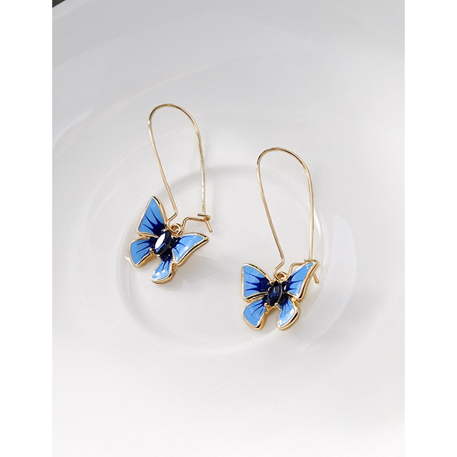 LRC Anting Fashion Blue Drop Oil Butterfly S925 Sterling Silver Earrings D33189