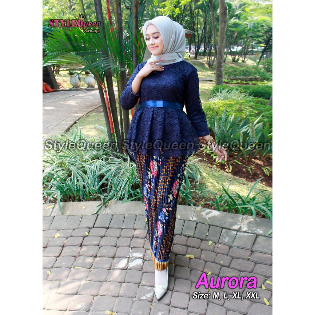 SB Collection Stelan Kebaya Risa Blouse Brukat Pita Dan Rok Plisket Maxi Jumbo Batik Wanita