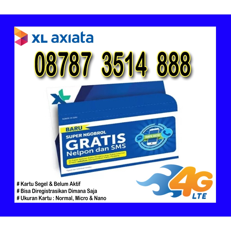 Nomor Cantik Perdana XL Axiata 4G LTE "08787 3514 888"