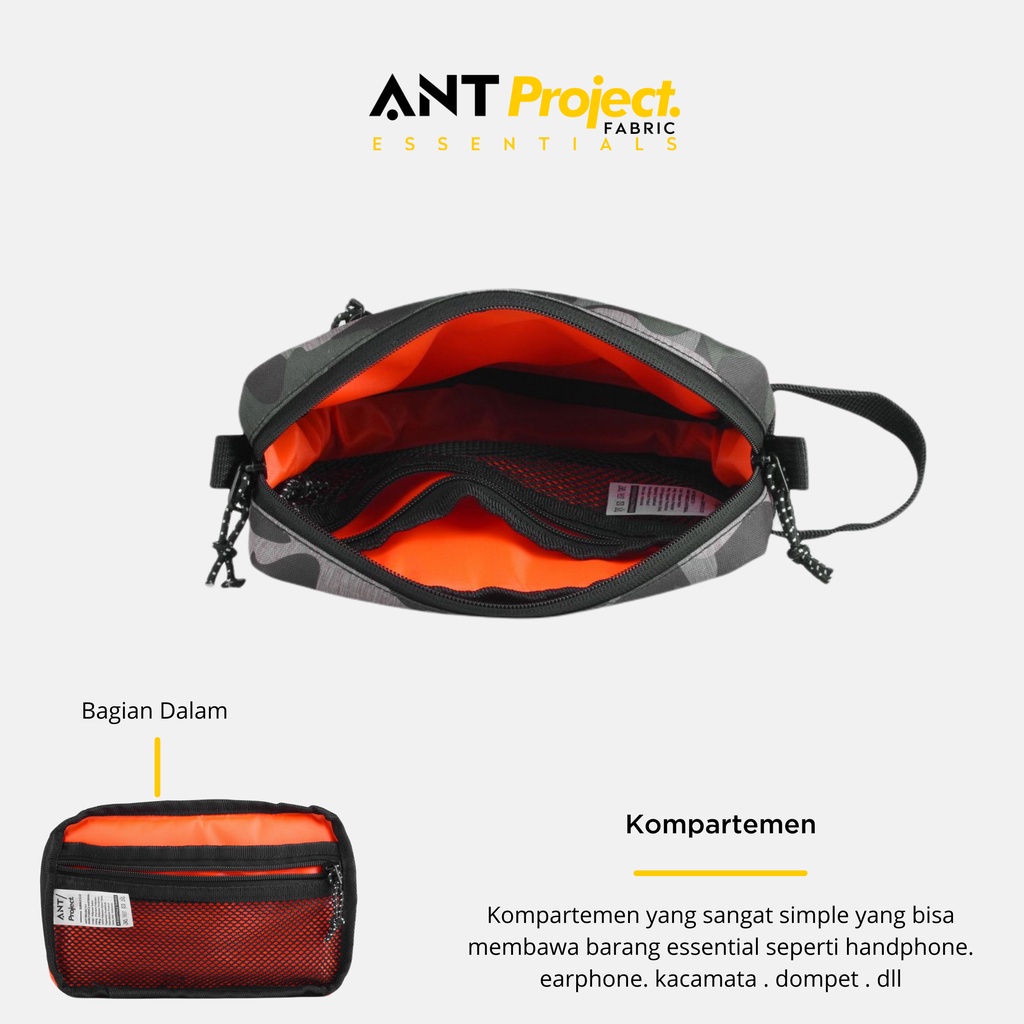 ANT Project Hand Bag Clutch Pria Wanita Waterproof Murah Keren Tech Pouch Doppkit Premium Hitam Camo