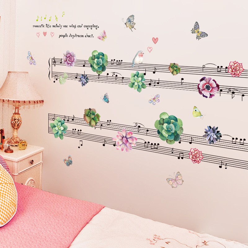 Reliza Wall Sticker Flowers Music Bunga Not Musik Stiker Dinding LDR