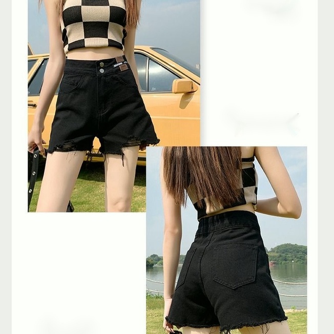 2023 terbaru Celana pendek wanita korean style celana hot pants wanita jumbo kulot jeans high waist hitam/biru/putih button2 kekinian denim