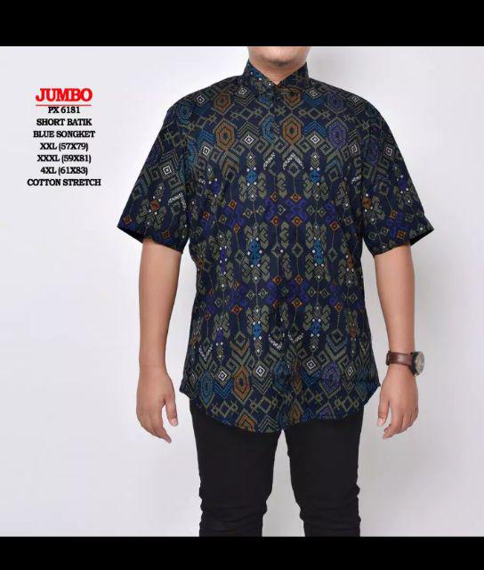Dgm Fashion  Kemeja Batik Big Size Lengan Pendek Songket Premium Jumbo 6181