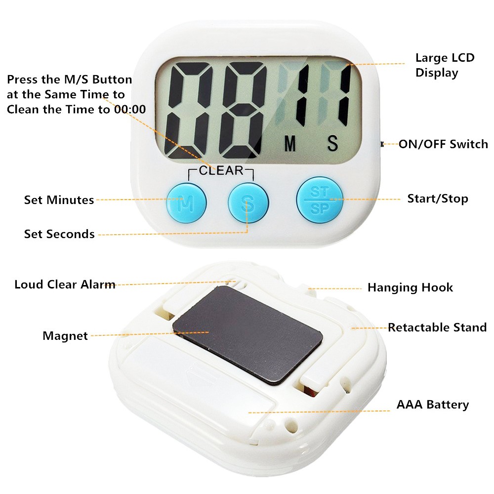 Digital Kitchen Timer Alarm Dapur Masak Clock Stopwatch