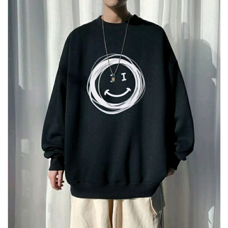 Sweater crewneck Jumbo Besar 2XL SMILE / Switer Oversize Oblong