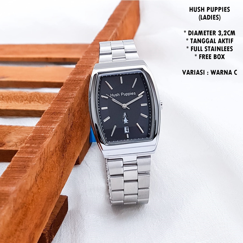 (BISA COD) JAM TANGAN WANITA HUSH PUPPIES RANTAI BODY OVAL TANGGAL AKTIF