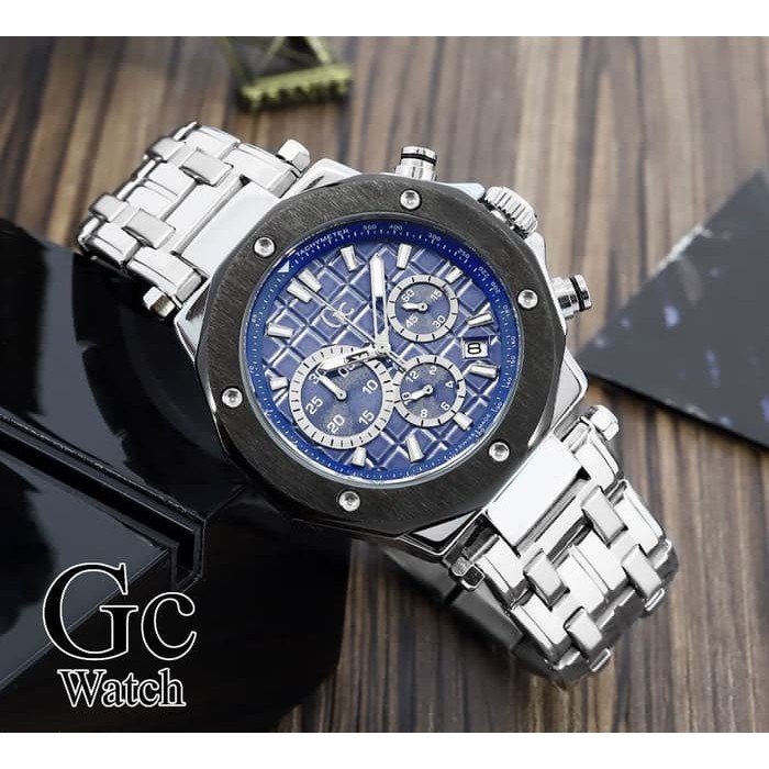 Jam Tangan Pria / Cowok Gc Chrono Aktif Rantai Silver Blue