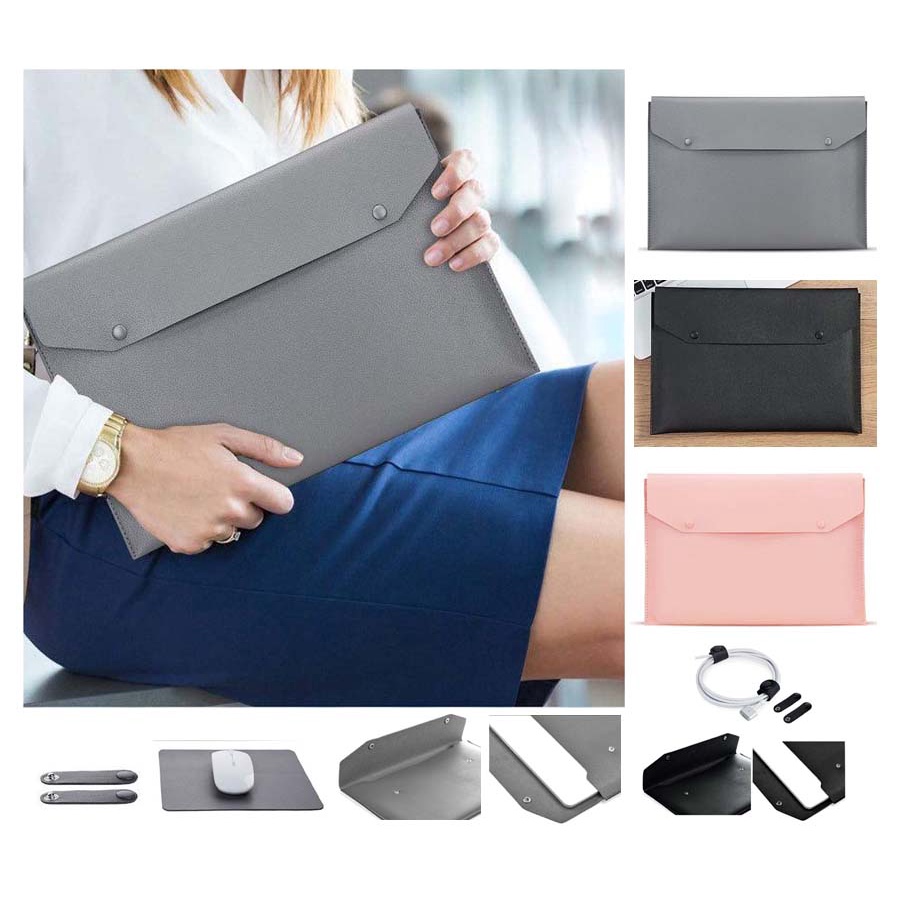 Tas Laptop Softcase Sleeve 3in1 PU Leather Size 13 inch - Hitam