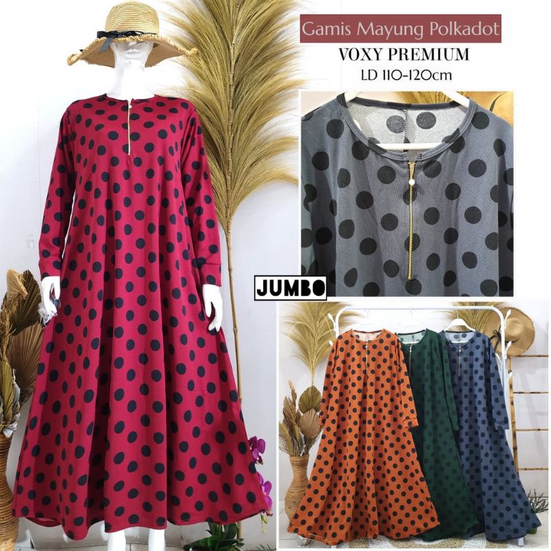 Hokyvin Gamis Jumbo Busui Motif Printing Polkadot Gamis Voxi Premium XXL Ld 120