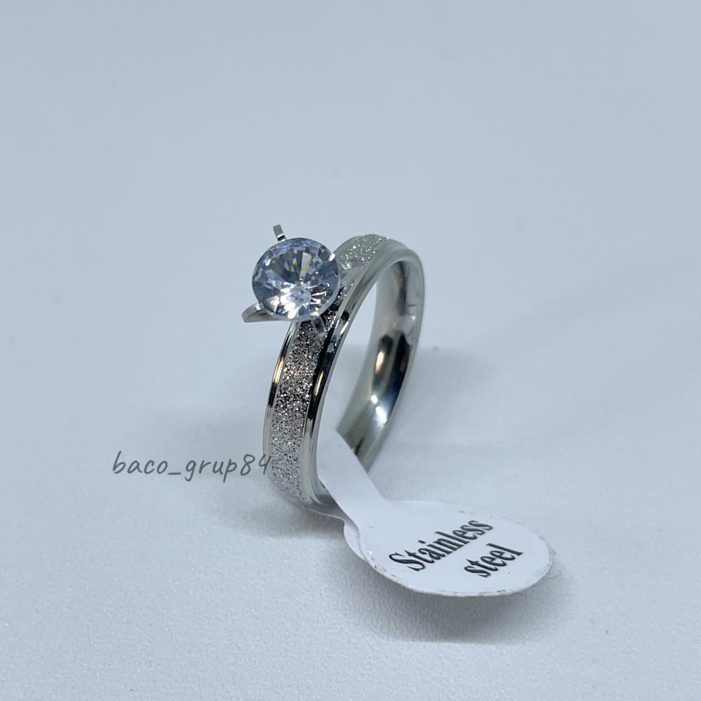 Cincin Titanium pasir Mata Berlian Putih C16 Awet lama Tidak Karatan Cincin kawin CiNcin Tunangan