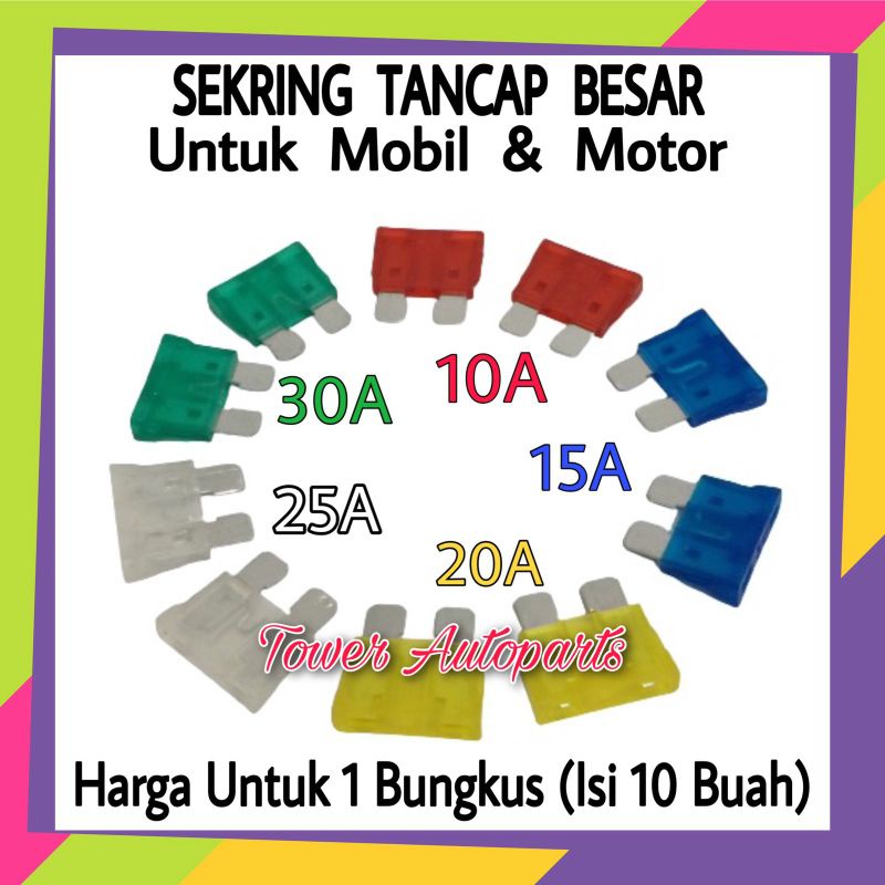 Sekring / Sikring Dx Tancap / Tusuk Besar Untuk Mobil &amp; Motor (Isi 10 pcs)