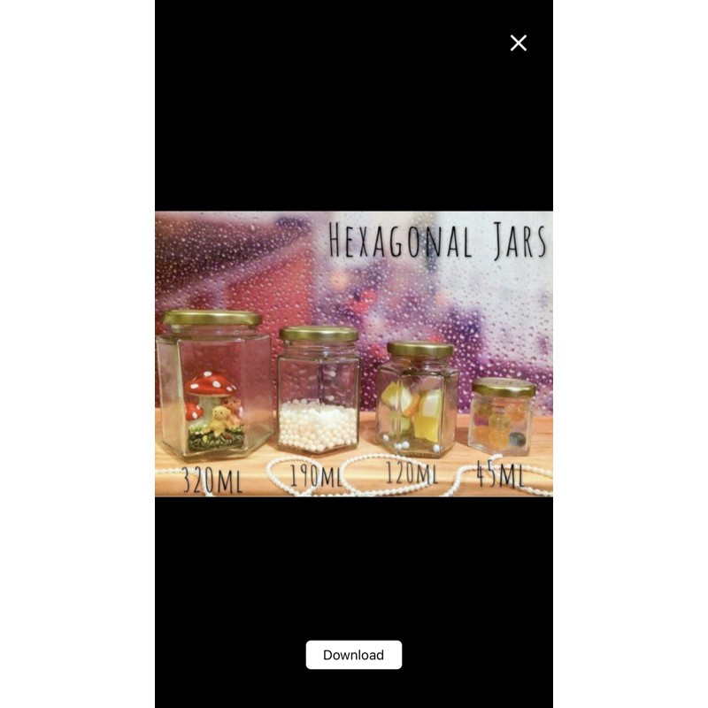 jar kaca hexagonal 320 ml / jar kaca 320 ml
