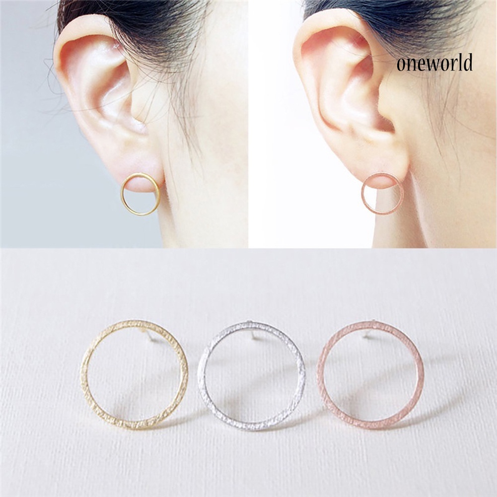 OW@ Fashion Simple Hollow Circle Charm Ear Stud Earrings Women Party Jewelry Gift