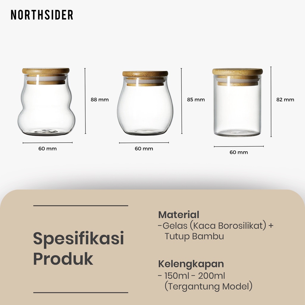 TEMPAT TEH BUMBU KACA TUTUP BAMBU | MINI GLASS JAR CANISTER