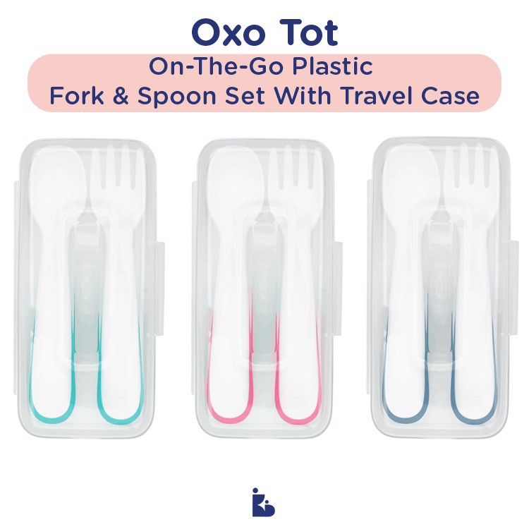 OXO Tot On-The-Go Plastic Fork &amp; Spoon Set With Travel Case | Set Sendok Bayi