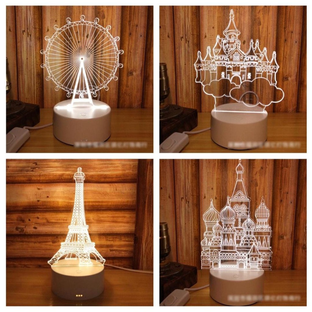 Lampu 3D LED Kaca Transparan Hiasan Pajangan Tumblr Lampu Tidur