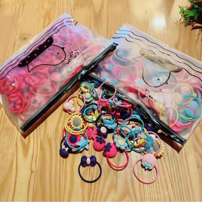 OSM - F709 (20PCS) Ikat Rambut Bahan Karet Warna-Warni Gaya Korea Untuk Anak Perempuan/ Karet Rambut-4