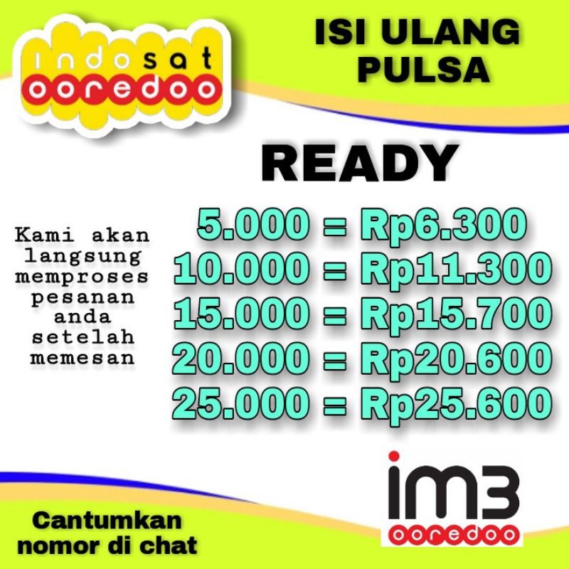 Pulsa INDOSAT REGULER IM3 ooredoo 5k 10k 15k 20k 25k 30k Proses Cepat