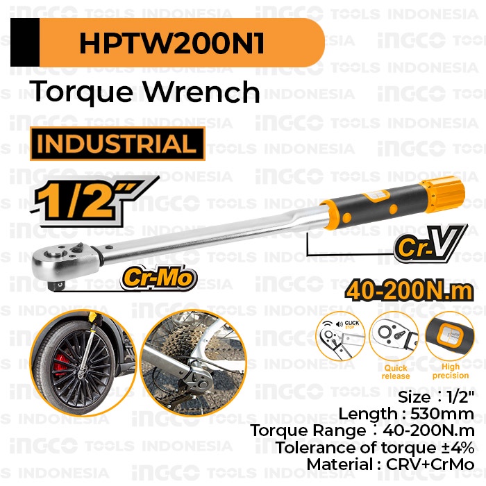 Torque Wrench (1/2" 40-200Nm) INGCO HPTW200N1 - Kunci Momen Torsi Moment Momentum