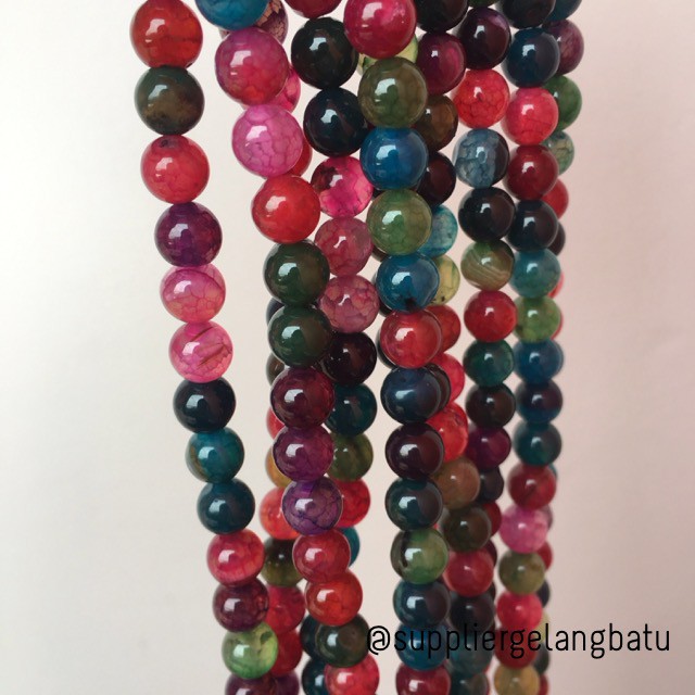 natural 8mm rainbow colour onyx ready stock pancawarna kilap serat aksesoris beads craft supplier