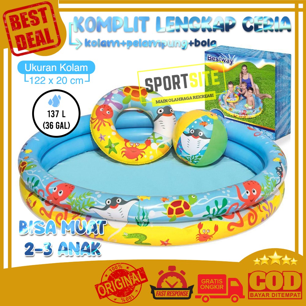 Bestway Inflatable Play Pool Set For Kids Pools 1.22m x 20cm Kolam Renang Anak Mainan Olahraga Rekre