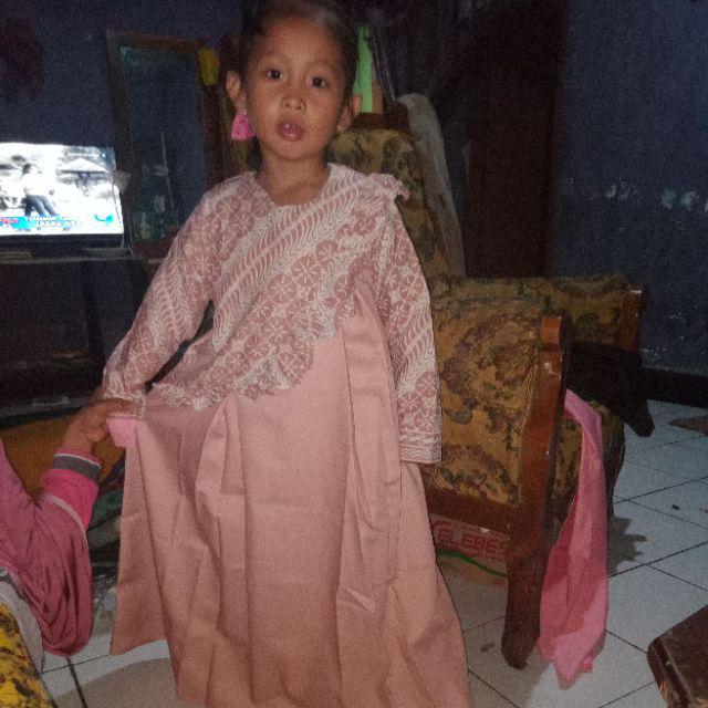 Mashajena Batik Anak - Gamis Perempuan 5-6 Tahun: Lebaran Dress - Nude Peach