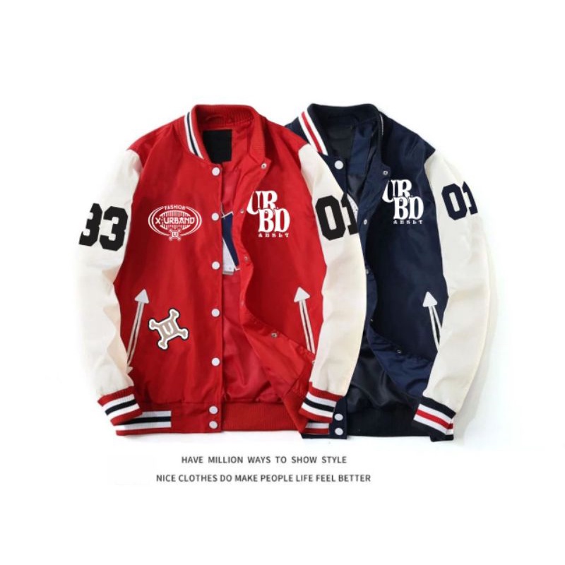 JAKET PRIA VARSITY WATERPROOF BASBALL MOTIF (BISA COD)