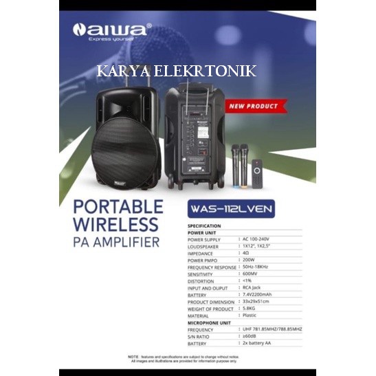 SPEAKER PORTABLE WIRELESS MEETING AIWA WAS 112LVEN AIWA 112 LVEN