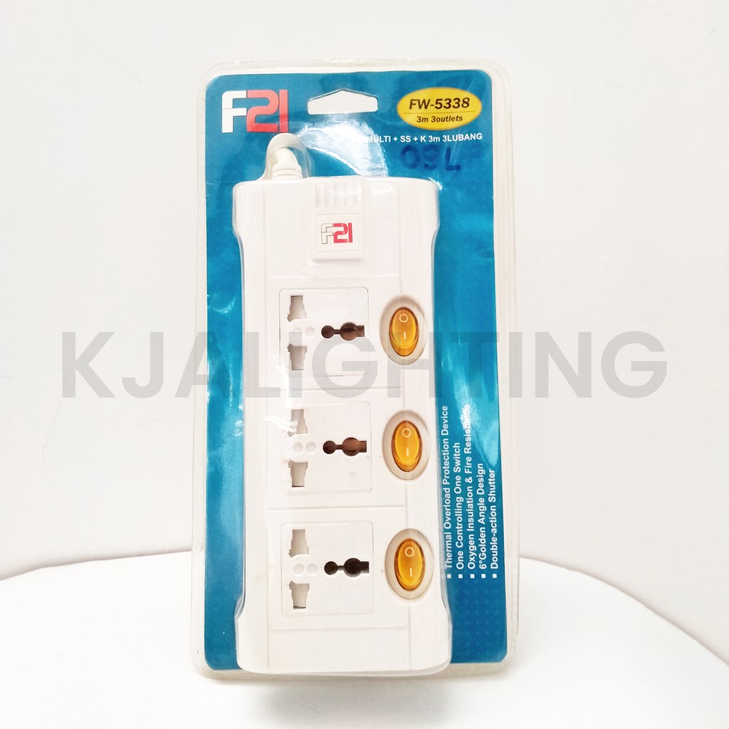 STOP KONTAK UNIVERSAL 3 LUBANG + KABEL 3 METER + SAKLAR FW-5338