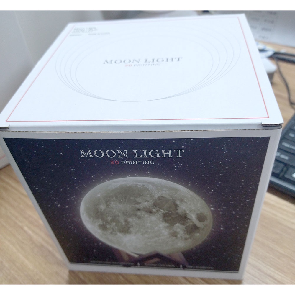 Lampu Tidur 3D Printed Moon Night Light Table Rechargeable Lamp 15CM - 3DPML - 7RCF0MWH White