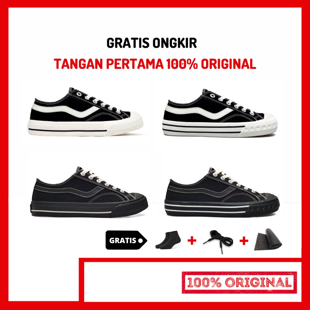 ORIGINAL Sepatu Lokal Not Ventela Public Low Black White Sneakers Kasual Pria Wanita
