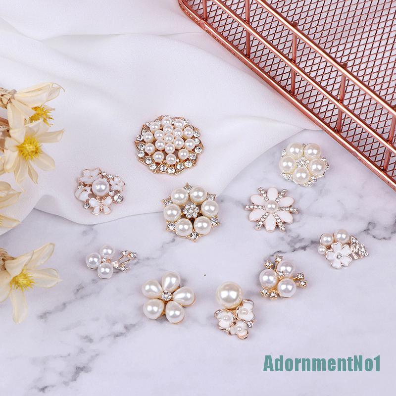 (AdornmentNo1) 10pcs Kancing Mutiara + Berlian Imitasi Untuk Dekorasi