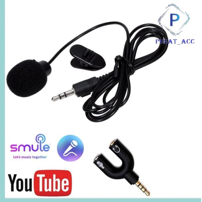 Paket Youtuber Vlog Vlogger Smule Alat Rekam Rekaman Mic Clip On Dan Audio Spilitter U Shape