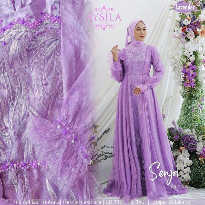 SENJA DRESS, CANTIK DAN ANGGUN ORIGINAL AYSILA, TILE APLIKASI MUTIARA, FULL FURING, MEWAH