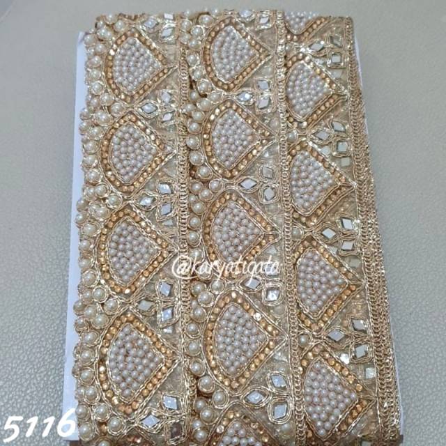 Kode 5116 - Renda India Bordir Emas Full Manik Mote (9 Meter)