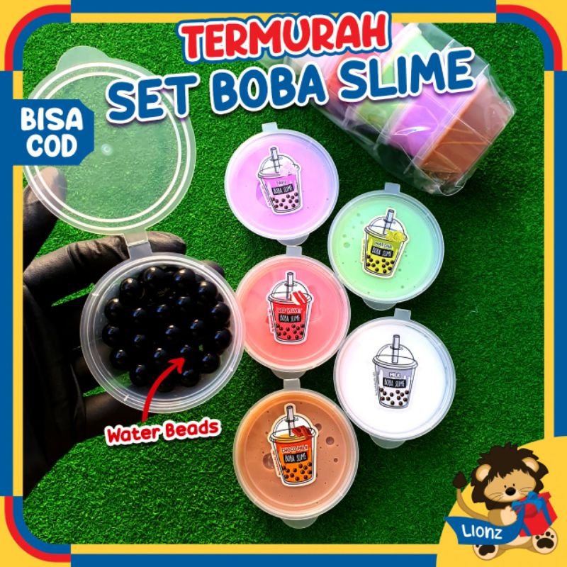 slime boba set isi 5 slime dan water beads by kadokado