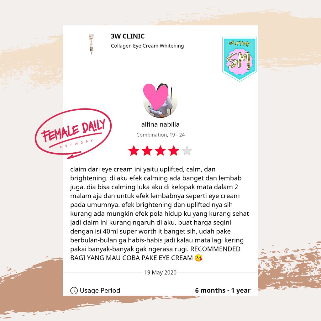 3W Clinic Collagen Eye Cream Whitening 40ML - Krim Kolagen Mata Panda dan Anti Aging Korea