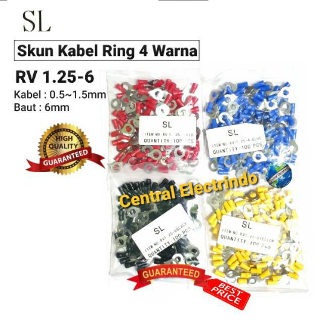 Skun Kabel Ring Warna RV 1.25-6 Kabel 0.5~1.5mm Baut 6mm SL.