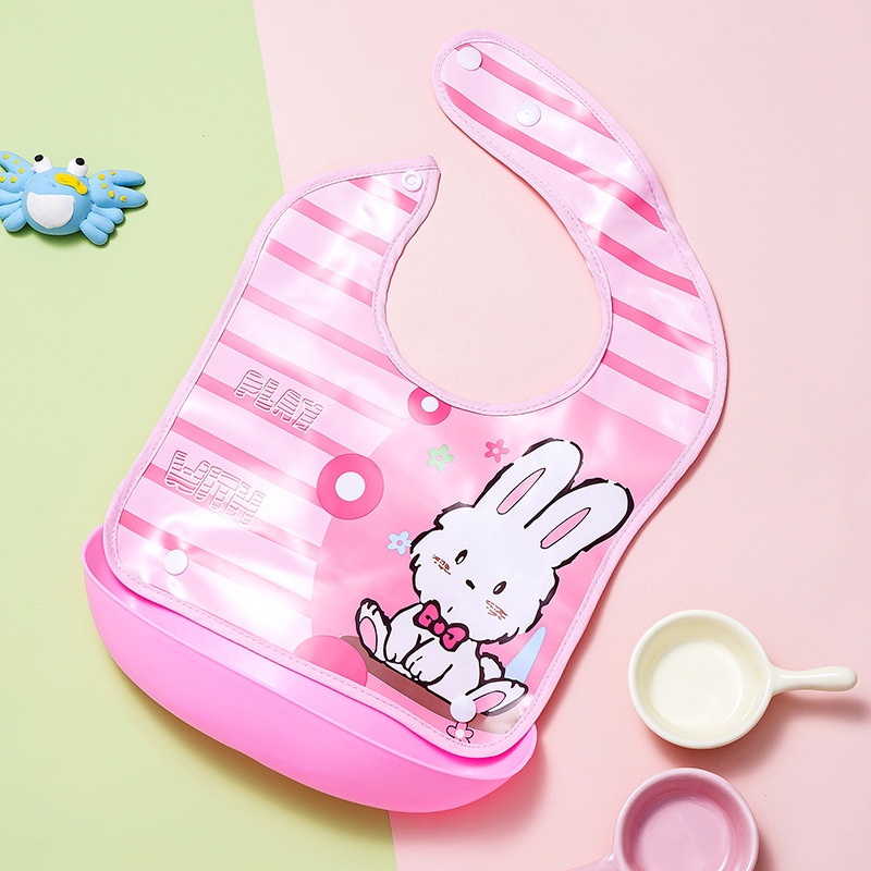 Celemek Slabber Bayi Waterproof Pelindung baju Alat Empasi Baby Perlengkapan Alas makan Motif Karakter Hewan Lucu Gampang dibersihkan Bisa Dilepas