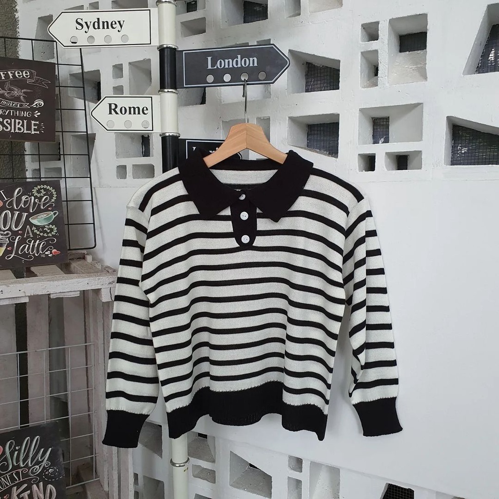 Outher Wanita Sweater Rajut Dhabie Stripe Korean Style Terbaru