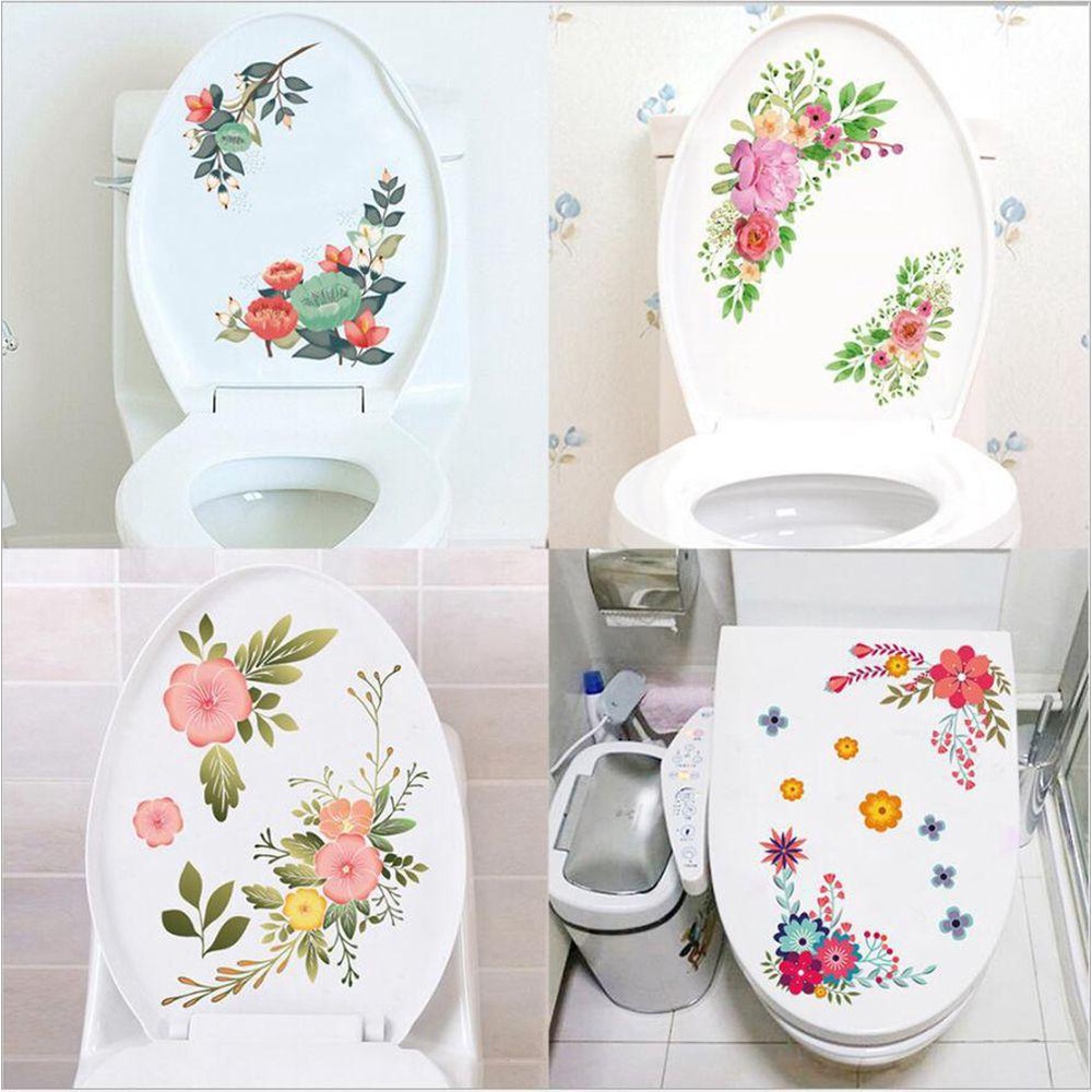 Suyo Stiker Toilet Bunga Ornamen Kamar Mandi PVC Desain Kreatif Mural Dinding