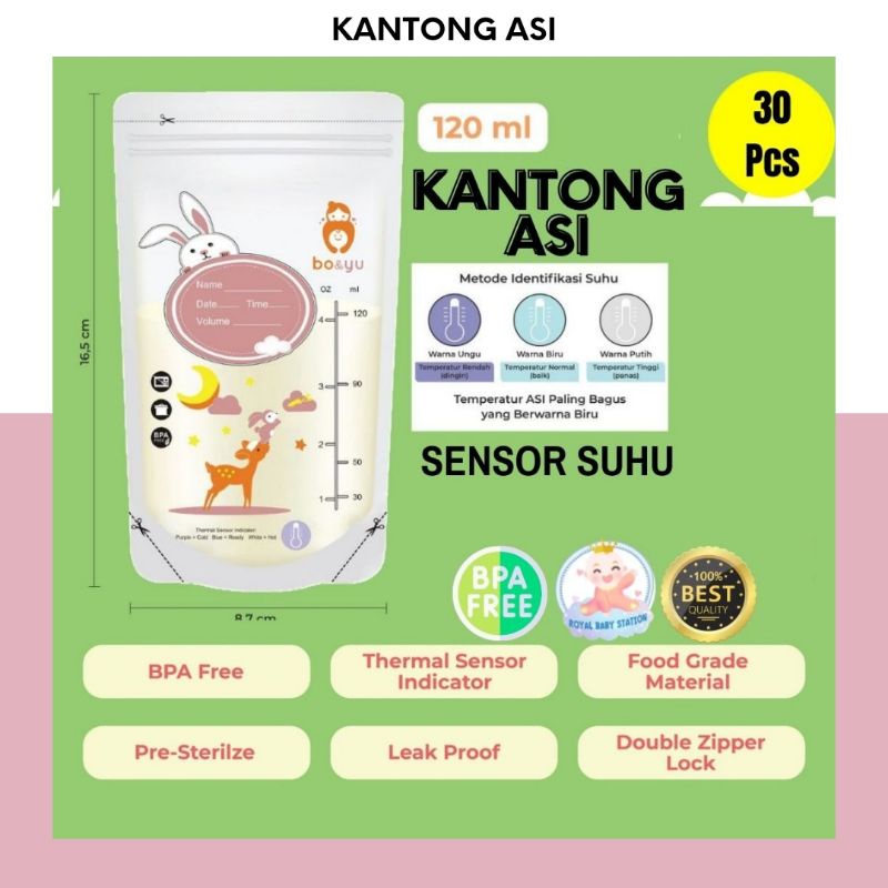30PCS - 120ML Kantong Asi Premium dengan Termal Sensor Suhu